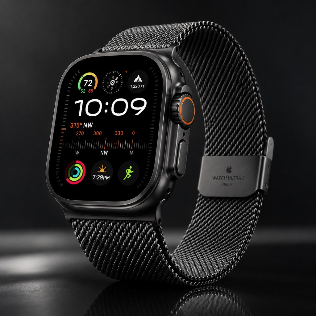 ساعت هوشمند 49 میلی متری اپل مدل Ultra 3 Black Titanium Case با بند Titanium Milanese