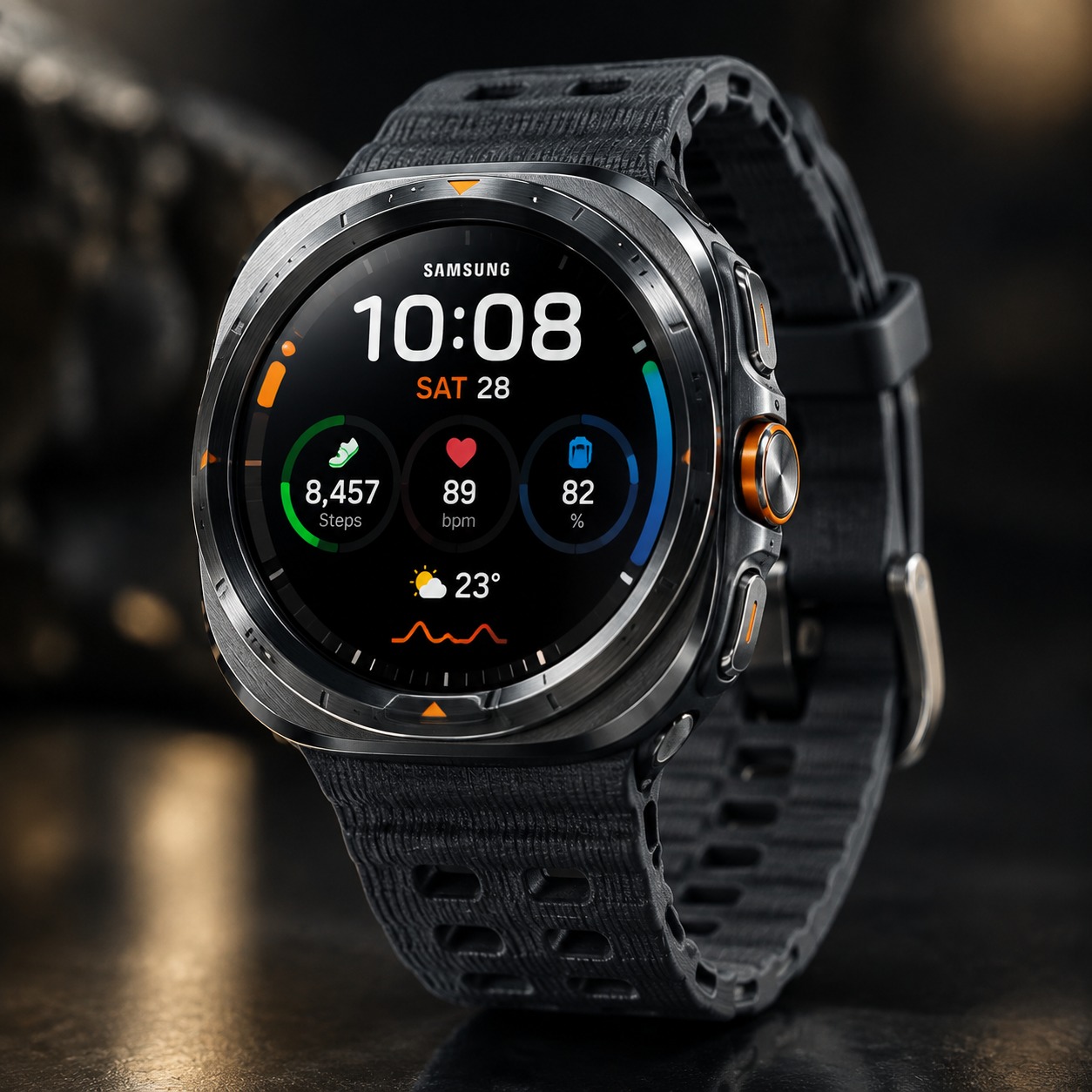 ساعت هوشمند سامسونگ مدل Galaxy Watch Ultra دارای قابلیت های کنترل موسیقی (Music Player)، قابلیت مکالمه از طریق بلوتوث، قابلیت تغییر طرح ساعت یا تم، صفحه همیشه روشن (Always-on Display)، پشتیبانی از دستیار صوتی بند سیلیکون